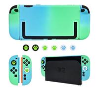 DLseego Coque pour Switch 2 2025,Dockable Couleur Dur Protecteur PC Housse avec 2 Poignées Cover et 6PCS Capuchons Joystick,Bleu+Vert