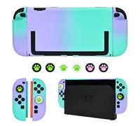 DLseego Coque pour Switch 2 2025,Dockable Couleur Dur Protecteur PC Housse avec 2 Poignées Cover et 6PCS Capuchons Joystick,Violet+Vert