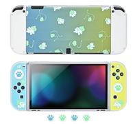DLseego Coque pour Switch OLED,Coque Switch OLED en Protection Switch OLED Dockable Coque Souple Transparente en Couleur Dégradée avec 4 Capuchons de Poignée de Pouce,Poke Grenouille