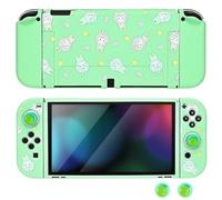 DLseego Coque pour Switch OLED,Mignon Dockable Souple Silicone Protecteur Housse de Protection Cover avec 2PCS Joycon Cover et 2PCS Lumineux Pouce poignée Capuchons,Vert
