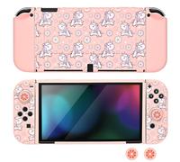 DLseego Coque pour Switch OLED,Mignon Dockable Souple Silicone Protecteur Housse de Protection Cover avec 2PCS Joycon Cover et 2PCS Lumineux Pouce poignée Capuchons,Rose+Blanc