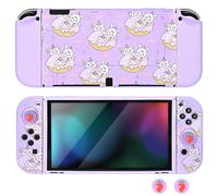 DLseego Coque pour Switch OLED,Mignon Dockable Souple Silicone Protecteur Housse de Protection Cover avec 2PCS Joycon Cover et 2PCS Lumineux Pouce poignée Capuchons,Violet