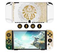 DLseego Coque pour Switch OLED,Mince Cool Dockable Protecteur Coque,Étui en PC dur Cover avec Joycon Cover et Capuchons de Poignée de Pouce Compatible avec Switch OLED,Blanc Jaune