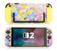 DLseego Dockable Coque Compatible avec Switch 2,Motif Fleurs Thème Rigide Cover,Housse Switch 2 PC Anti-Rayures et Anti-Chocs et Souple Joy-C Coque,Jaune