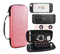 DLseego Étui de Transport Compatible avec Switch 2,Pailleté Portable Mallette de Transport de Grande Capacité avec Coque Claire Sparkle et 4PCS Poignée Joystick,Kit Rouge