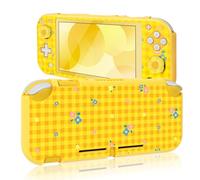 DLseego Flash Switch Lite Coque de protection rigide en polycarbonate résistant aux chocs et aux rayures Joy Con Fleur avec 2 capuchons de pouce floraux pour Switch 2019 - Jaune
