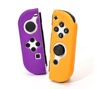 DLseego Housse de Protection Compatible avec Switch/OLED,Silicone Souple Switch Joy-C Manche Contrôleur Coque TPU Anti-Scratch Grips Étui,Orange+Violet