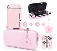 DLseego Pochette pour Switch,Pochette Transport Switch avec Housse Protection Amovible, 4 Poignées Pouce et 1 Joli Breloque Fleur,Rose