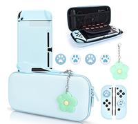 DLseego Pochette pour Switch,Pochette Transport Switch avec Housse Protection Amovible, 4 Poignées Pouce et 1 Joli Breloque Fleur,Bleu