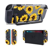DLseego Protection Compatible avec Switch 2,Coque Slim Anti-Rayures avec Joli Imprimé Fleurs Coque Rigide de Protection en PC pour Switch 2 avec 2 Coques Souples Joy-C Handle,Tournesol