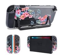 DLseego Protection Compatible avec Switch 2,Coque Slim Anti-Rayures avec Joli Imprimé Fleurs Coque Rigide de Protection en PC pour Switch 2 avec 2 Coques Souples Joy-C Handle,Fleur de Pêcher