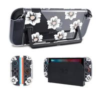 DLseego Protection Compatible avec Switch 2,Coque Slim Anti-Rayures avec Joli Imprimé Fleurs Coque Rigide de Protection en PC pour Switch 2 avec 2 Coques Souples Joy-C Handle,Fleurs Blanches