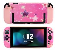 DLseego Protection pour Switch 2,Amovible PC Rigide Coque,Switch 2 Housse Anti-Rayures à Motif d'Étoiles avec Absorption des Chocs et 2 Souples Joy-C Poignées,Rose Star