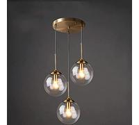 DLSixYi Lustre en Laiton Vintage Industriel à 3 lumières Transparent/Gris fumé/Boule de Verre Ambre Suspension Cluster E27 Suspension pour îlot de Cuisine Salon