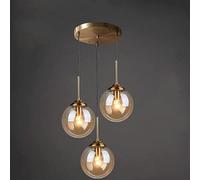 DLSixYi Lustre en laiton vintage industriel à 3 lumières Transparent/Gris fumé/Boule de verre ambre Suspension Cluster E27 Suspension pour îlot de cuisine Salon
