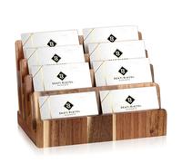 DLUGOPIS Porte-cartes de visite à 4 niveaux en bois d'acacia - Présentoir pour cartes de visite - Présentoir pour cartes de visite - Présentoir pour brochures - Pour exposition, bureau à domicile