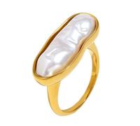 DLUKENY Bagues élégantes en acier inoxydable avec longues bandes et perles pour les fêtes et les tenues quotidiennes, 8, Acier inoxydable