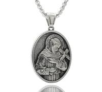 DLUKENY Collier avec pendentif religieux rétro pour homme en acier inoxydable avec breloque ronde, Acier titane
