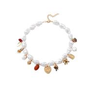 DLUKENY Collier de perles irrégulières avec breloque multi-facteurs, fait à la main, accessoire vintage, bijoux élégants pour femme