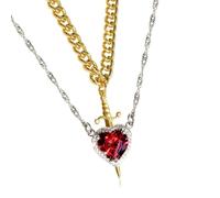 DLUKENY Collier élégant avec pendentif en forme de dague en forme de cœur unique avec pierres précieuses pour un glamour quotidien, Zinc