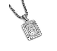 DLUKENY Collier punk unique en acier inoxydable avec lettre carrée, convient pour un usage quotidien et les fêtes, Acier titane