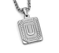 DLUKENY Collier punk unique en acier inoxydable avec lettre carrée, convient pour un usage quotidien et les fêtes, Acier titane