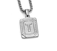 DLUKENY Collier punk unique en acier inoxydable avec lettre carrée, convient pour un usage quotidien et les fêtes, Acier titane