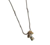 DLUKENY Collier unique avec pierre œil de tigre à pois avec motifs champignons pour les fêtes ajoutant une atmosphère naturelle et artistique, Pierre titane acier