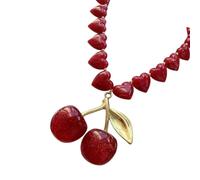 DLUKENY Élégant collier avec pendentif en forme de cerises en acrylique robuste accentué avec des perles d'amour élégantes pour un usage quotidien, Acrylique