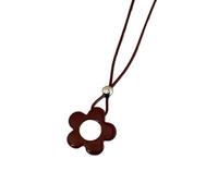 DLUKENY Élégant collier avec pendentif floral creux contemporain avec cordon en cuir pour un look unique sans effort, Métal