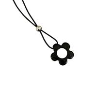DLUKENY Élégant collier avec pendentif floral creux contemporain avec cordon en cuir pour un look unique sans effort, Métal