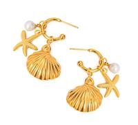 DLUKENY Élégant collier en acier inoxydable avec pendentif en forme d'étoile de mer et coquillage pour les vacances à la plage, Necklace, Acier titane