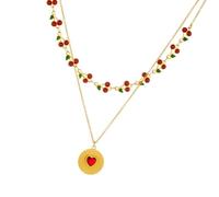 DLUKENY Élégant collier moderne en acier inoxydable double couche avec cœur zircon pour un style unique