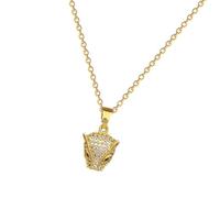 DLUKENY Ensemble collier et boucles d'oreilles en acier robuste avec tête de léopard complexe et détails en zircon. Accessoire de mode, Acier titane