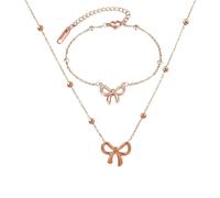 DLUKENY Ensemble collier et bracelet avec nœuds délicats pour femmes professionnelles, Acier titane