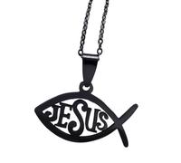DLUKENY Ichthys Collier avec pendentif en forme de poisson pour femme 50 cm en acier inoxydable texturé Convient pour un usage quotidien, Acier inoxydable