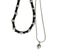 DLUKENY Lot de 2 colliers avec pendentif boucle de paix style chinois avec perles en pierre naturelle élégante double couche, perles, alliage