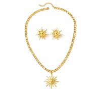 DLUKENY Parure de bijoux élégante en acier inoxydable avec boucles d'oreilles en forme de soleil et collier pour tous les jours, Acier inoxydable