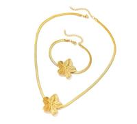 DLUKENY Parure de bijoux simple en acier inoxydable avec pendentif en forme de grande fleur et bracelet pour femme, convient à toutes les occasions, Acier inoxydable