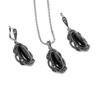 DLUKENY Parure de bijoux tendance avec boucles d'oreilles et collier en opale pour femme dans des designs tibétains vintage, Métal