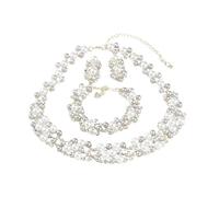 DLUKENY Parure de bijoux tendance avec collier, bracelet et boucles d'oreilles avec détails délicats et fausses perles, perles d'imitation