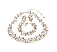 DLUKENY Parure de bijoux tendance avec collier, bracelet et boucles d'oreilles avec détails délicats et fausses perles, perles d'imitation