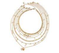 DLUKENY Parure de collier tendance avec breloque papillon et fausses perles - Longueur réglable - Multicouches - Chaîne de clavicule, Métal