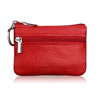 DLUKENY Sac à main à fermeture éclair en cuir véritable - Organisateur d'affaires - Cadeau de fête des, Rouge