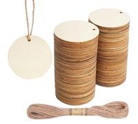 DLUSZERT Lot de 120 disques ronds en bois naturel de 50 mm pour le bricolage avec trou, pendentifs en bois vierges avec trou, disques en bois non finis, disques en bois naturel pour bricolage,