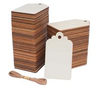 Dluszert Lot de 90 étiquettes en bois rectangulaires de 3,9 x 6,8 cm - Etiquettes cadeaux en bois vierges avec cordon - Parfait pour bricolage, artisanat, mariage, etc.