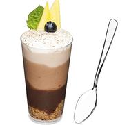 DLUX 100 x 3 oz Mini tasse à dessert avec cuillères, tasse à apéritif parfaite en plastique transparent - Petit verre à liqueur réutilisable pour dégustation de tireurs de fête Desserts apéritifs