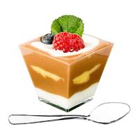 DLUX 100 x 60 ml Mini-tasses à dessert avec cuillères, Carré court-Plastique transparent Coupe à apéritif parfaite-Petit bol de service réutilisable pour la dégustation de desserts Amuse-gueule