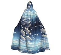 DLXW Cape à capuche pour adulte avec nuages blancs sur la mer - 100 % polyester, confortable et durable, parfaite pour Halloween, cosplay, fêtes costumées, performances sur scène