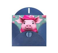 DLXW Carte de vœux bleue Motif cochon rose mignon pour Noël, anniversaire d'enfant, Saint-Valentin, anniversaire de mariage et invitation à une fête